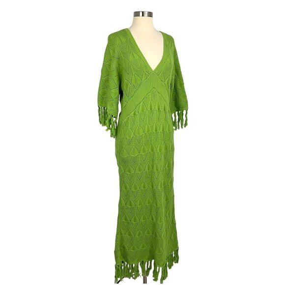 NWT DODO BAR OR Size 42 US 4-6 Simmons Dress Green Knit Tassles Maxi Half Sleeve - Picture 9 of 14